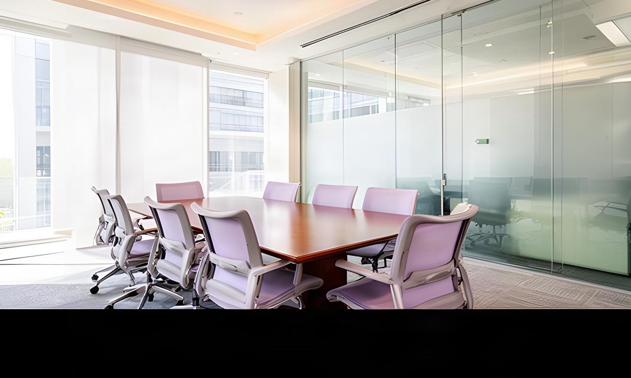 Pristine conference room with polished table, glass walls, and neatly arranged chairs in a Lancaster business office