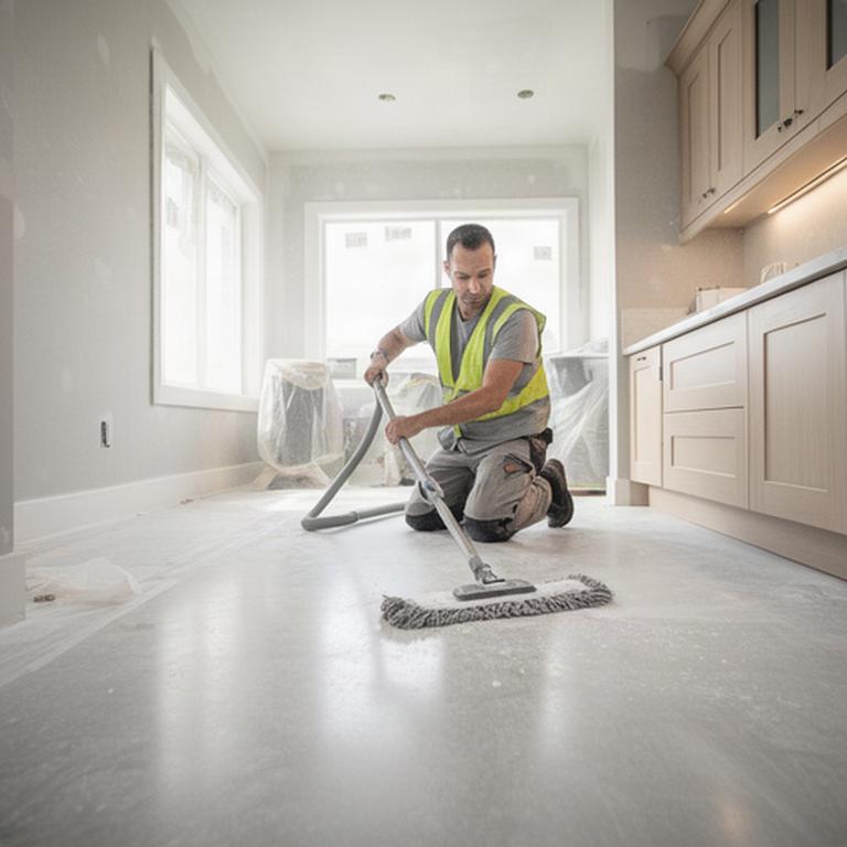 Cleaner removing fine construction dust from a newly renovated interior